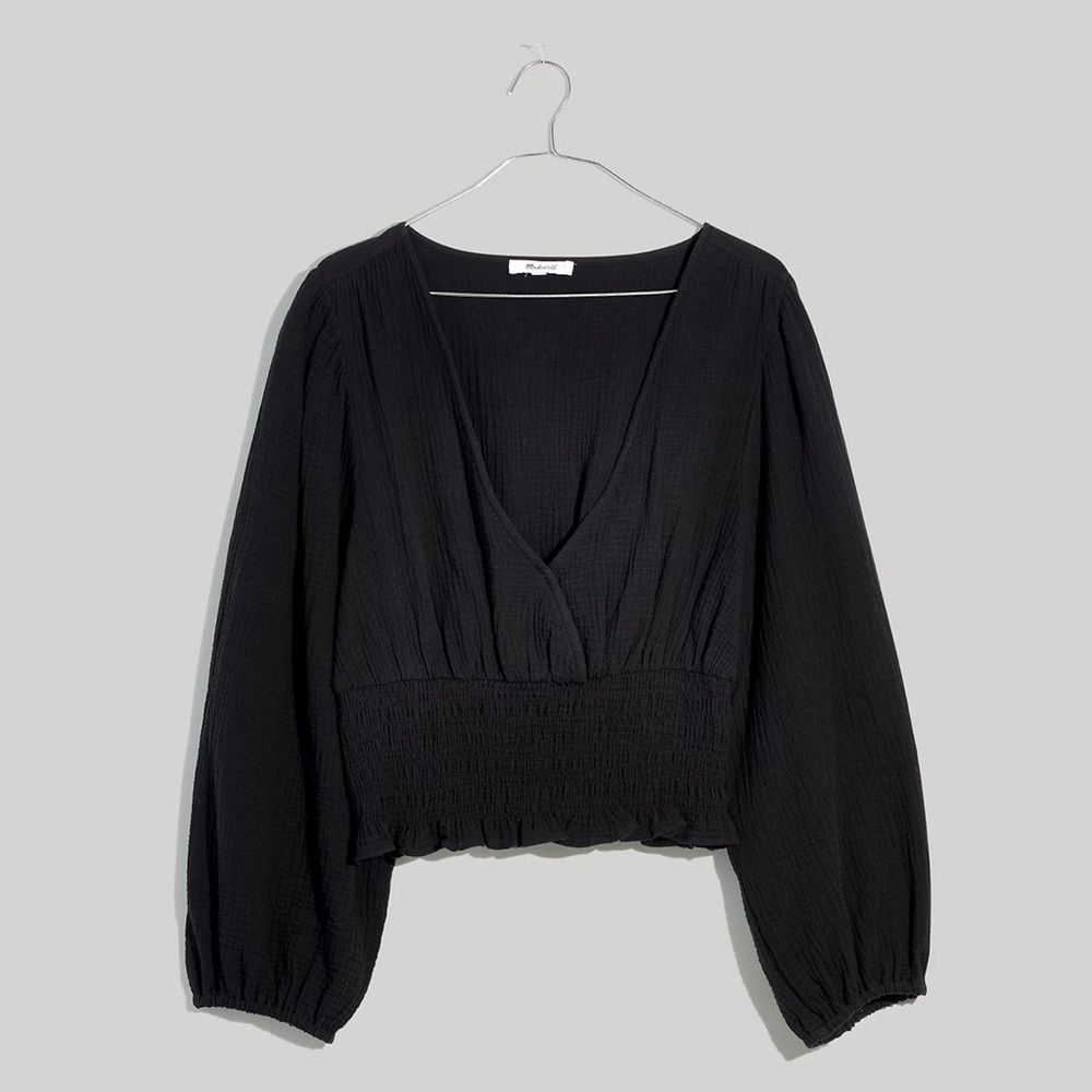 NWT Madewell Lightspun Julianne Smocked-Waist Top